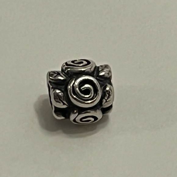 Retired PANDORA Sterling Silver Swirl Roses with Leaves Charm - Picture 1 of 4